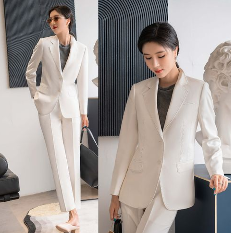 白色女士小西裝套裝，職業(yè)女士西裝氣質(zhì)高雅,果斷干練